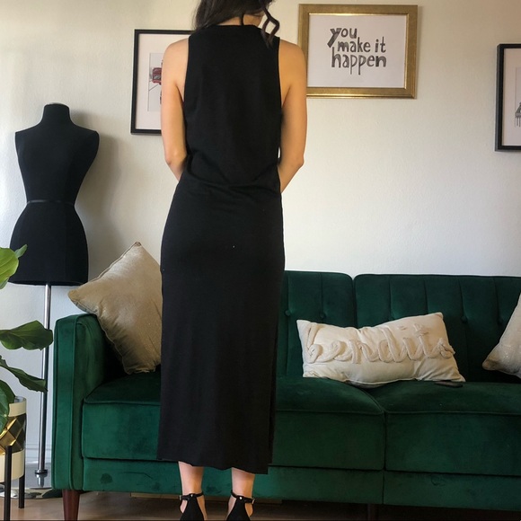 Black LA Maxi Dress Enlarged Armholes Side Slits - Picture 3 of 7